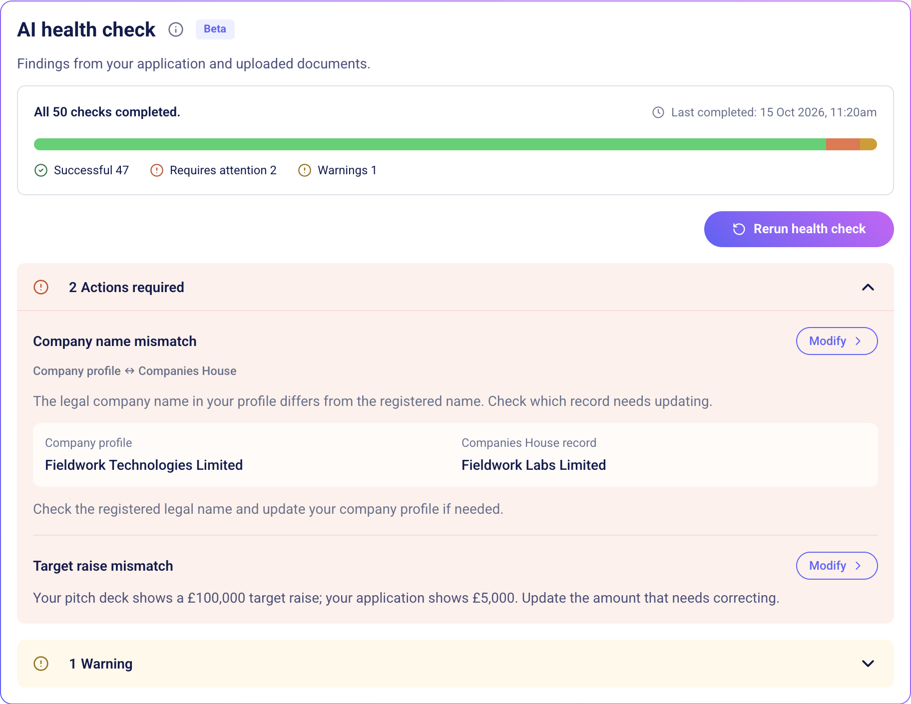 AI health check — company comparison and warning@2x